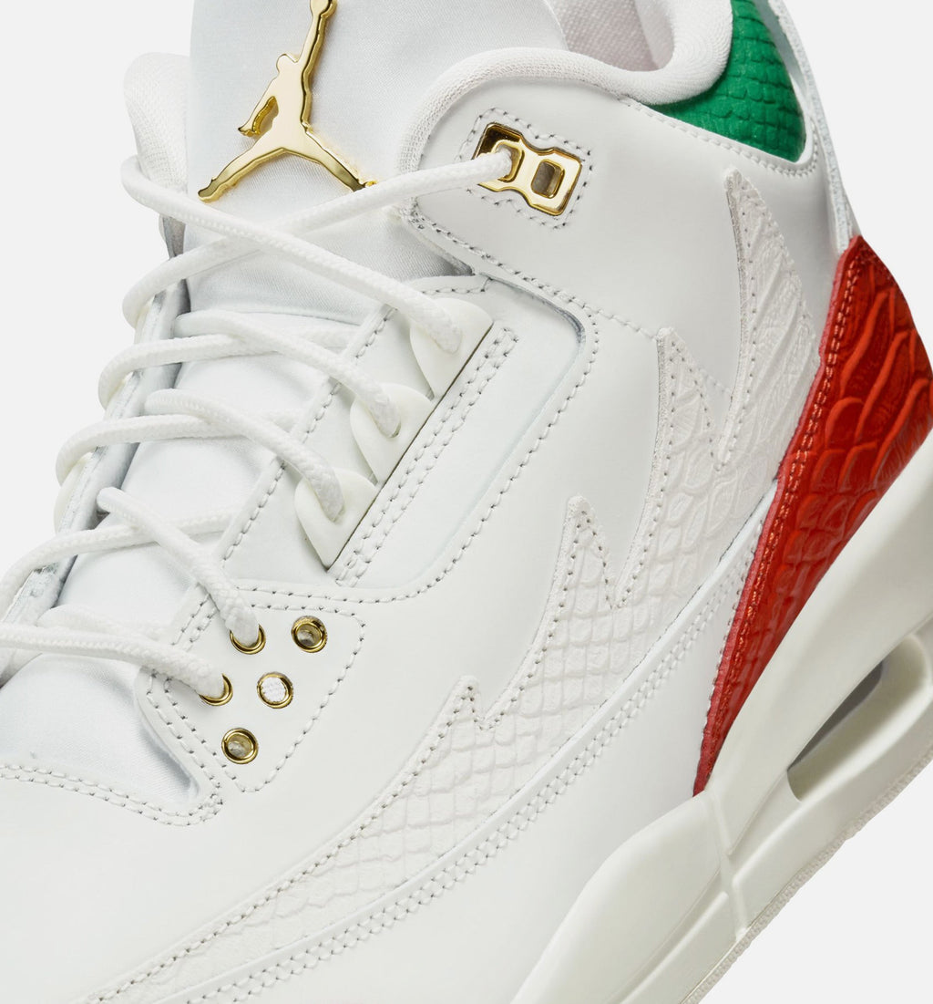 Air Jordan 3 Retro El Vuelo 男款休闲鞋 - 峰白/松绿/龙红/金属金