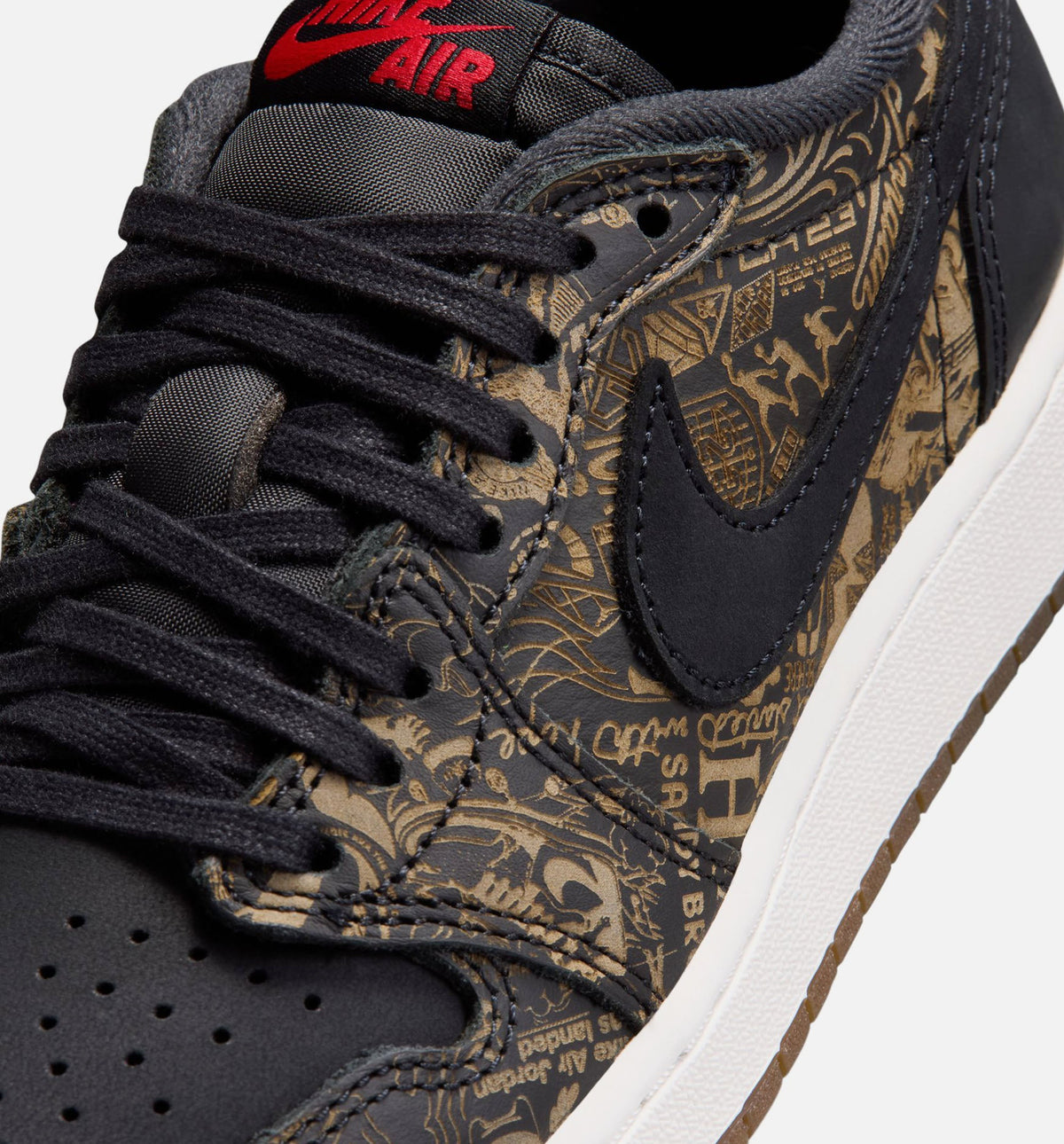 Air Jordan 1 Retro Low OG 激光黑红大童款休闲鞋 - 黑/大学红/峰白