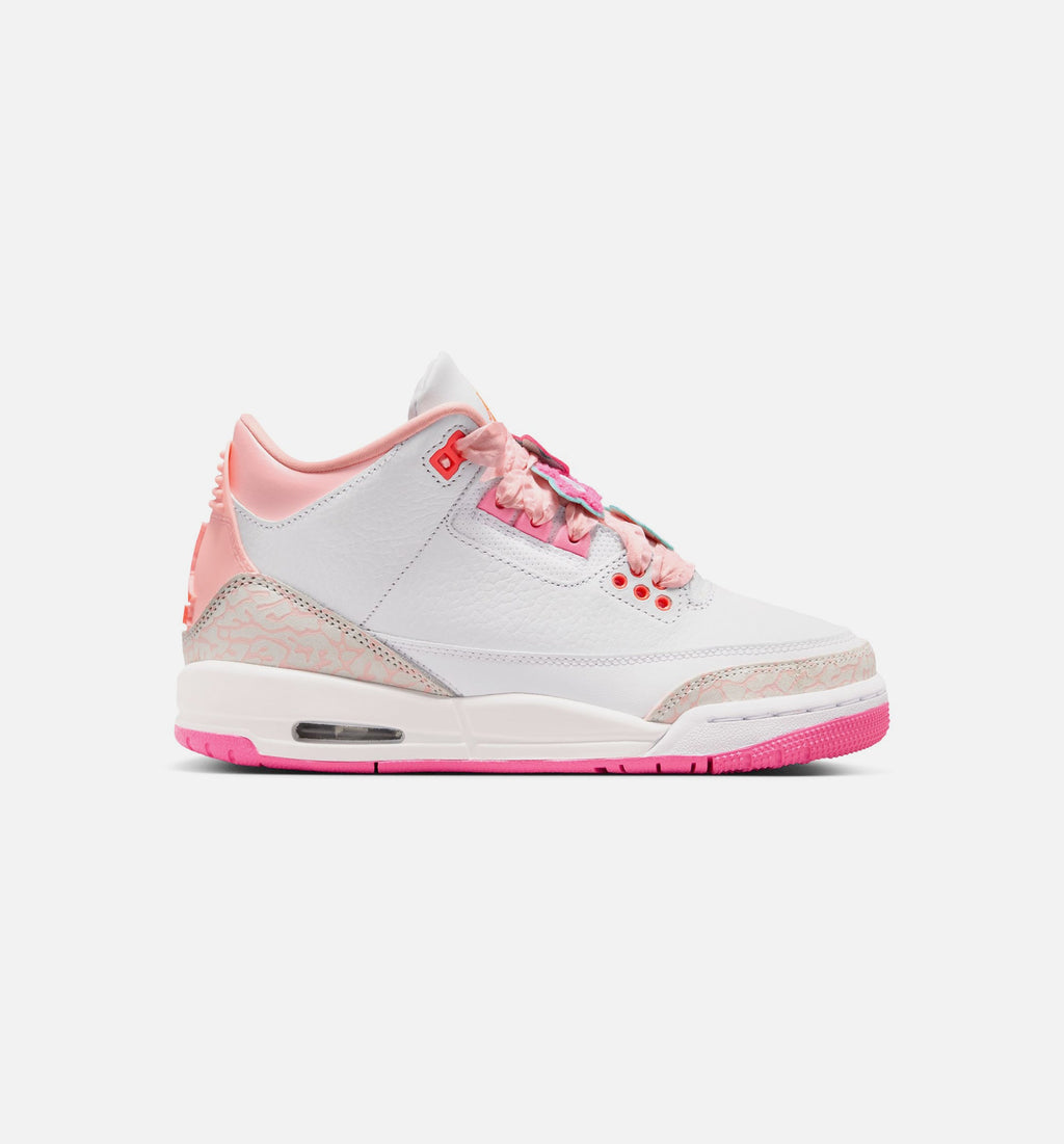 Air Jordan 3 Retro 春花大童款休闲鞋 - 珍珠粉/粉花/粉色发光/超级橙