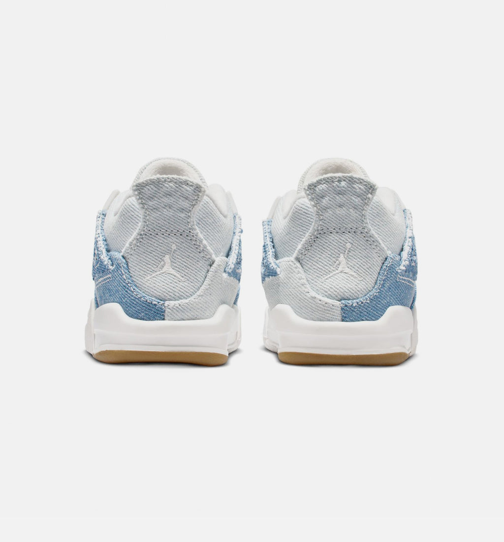 Air Jordan 4 Retro 磨蓝婴幼儿款休闲鞋 - 帆白/磨蓝/金属金