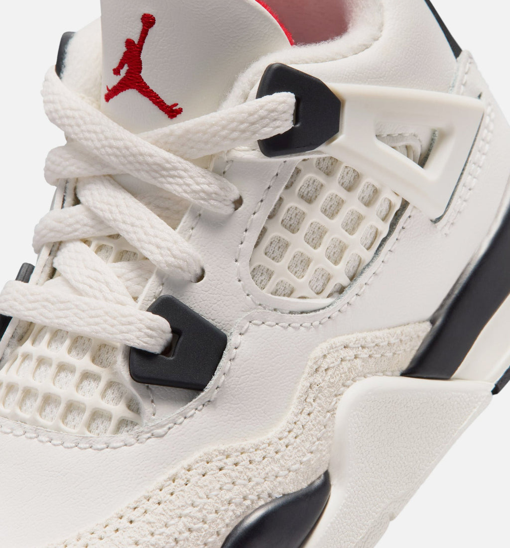 Air Jordan 4 Retro 飞行信件婴幼儿款休闲鞋 - 帆白/黑/大学红