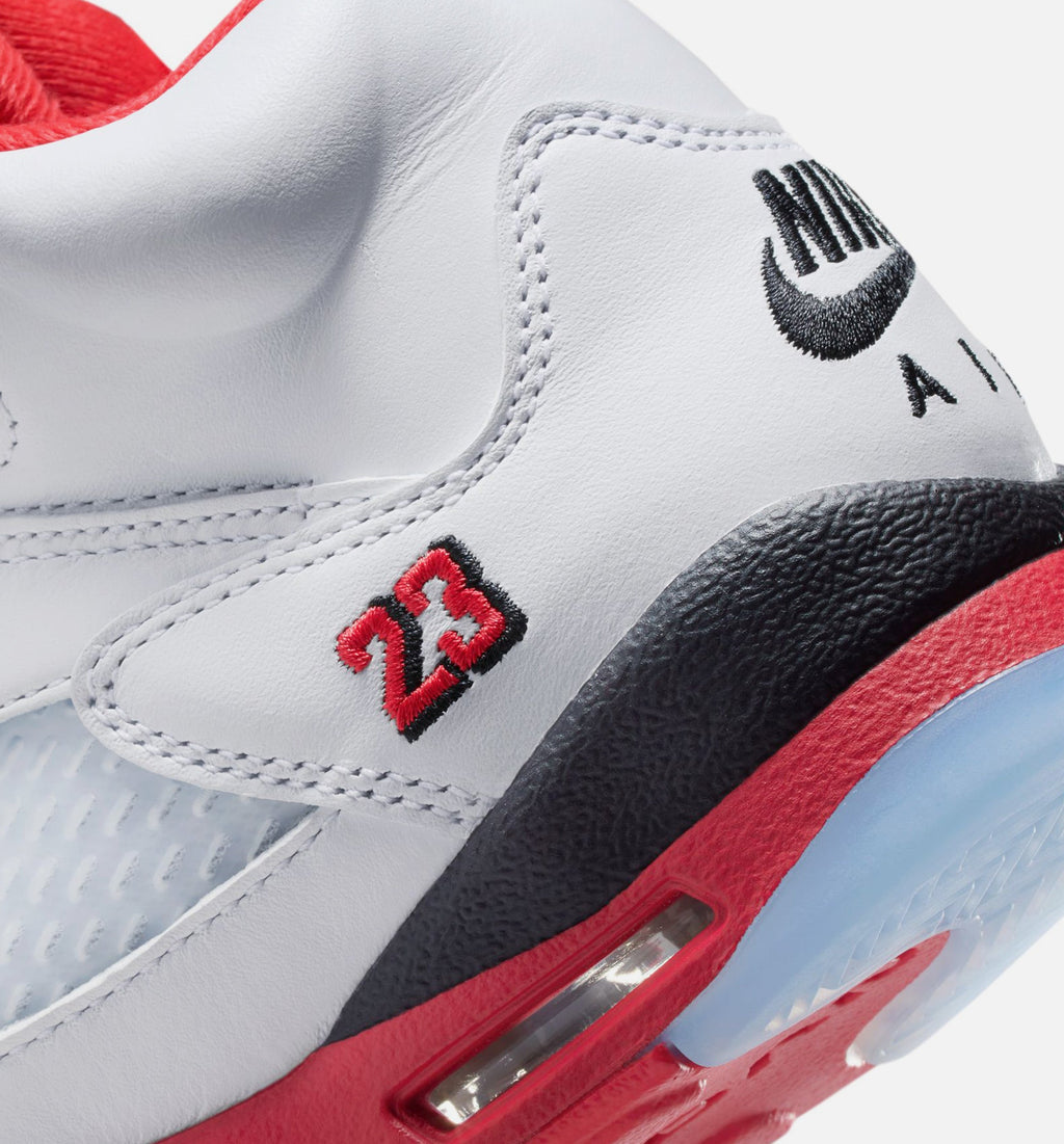 Air Jordan 5 Retro 火红大童款休闲鞋 - 白/火红/黑