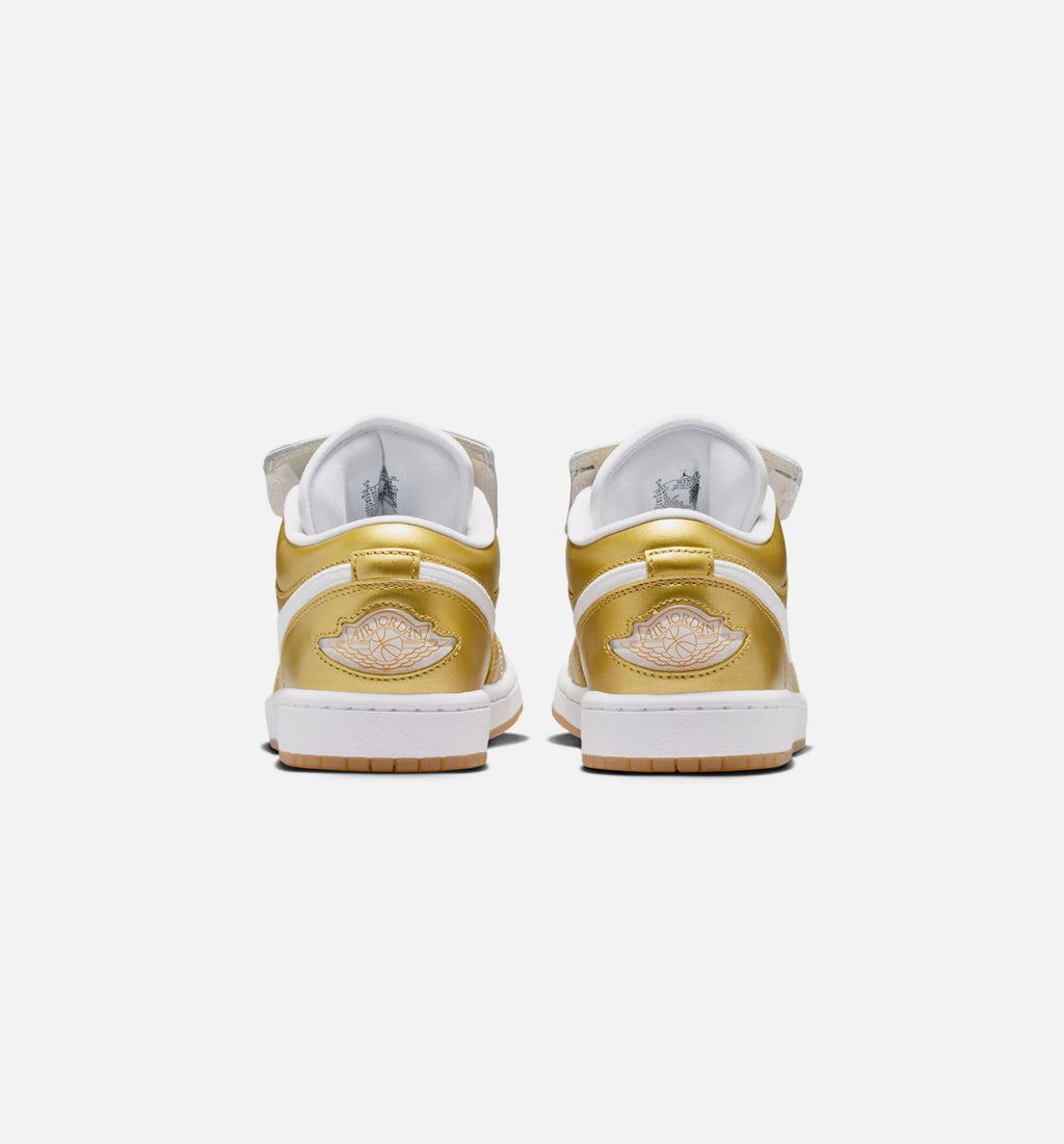 Air Jordan 1 Low 金色女款休闲鞋 - 金/白/橙色生胶底