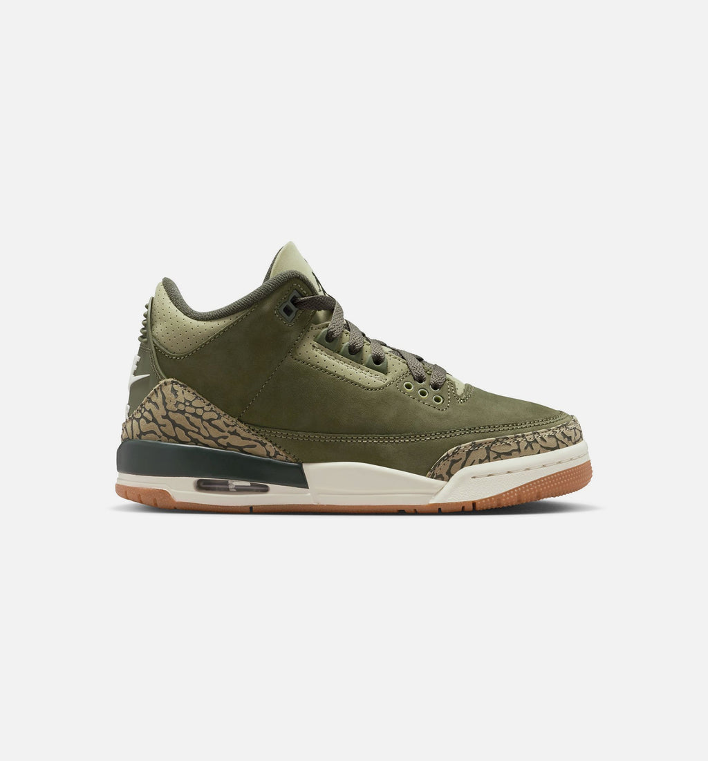 Air Jordan 3 Retro 中橄榄绿大童款休闲鞋 - 中橄榄绿/川续木/中性橄榄/帆白