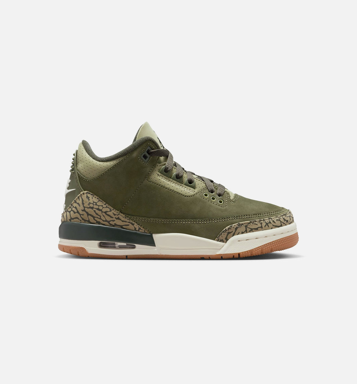 Air Jordan 3 Retro 中橄榄绿大童款休闲鞋 - 中橄榄绿/川续木/中性橄榄/帆白