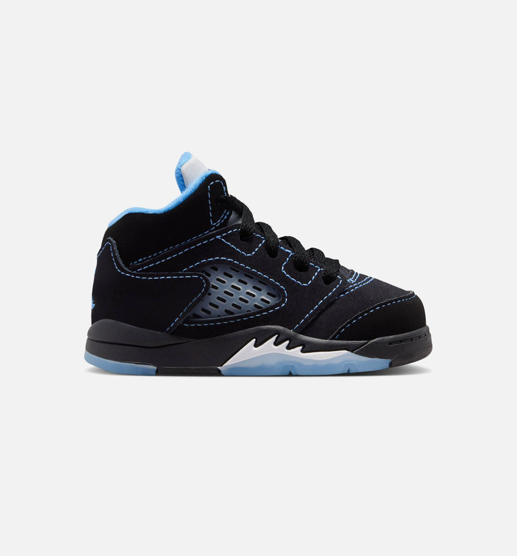 Air Jordan 5 Retro 黑色卡罗莱纳婴幼儿款休闲鞋 - 黑/大学蓝/白