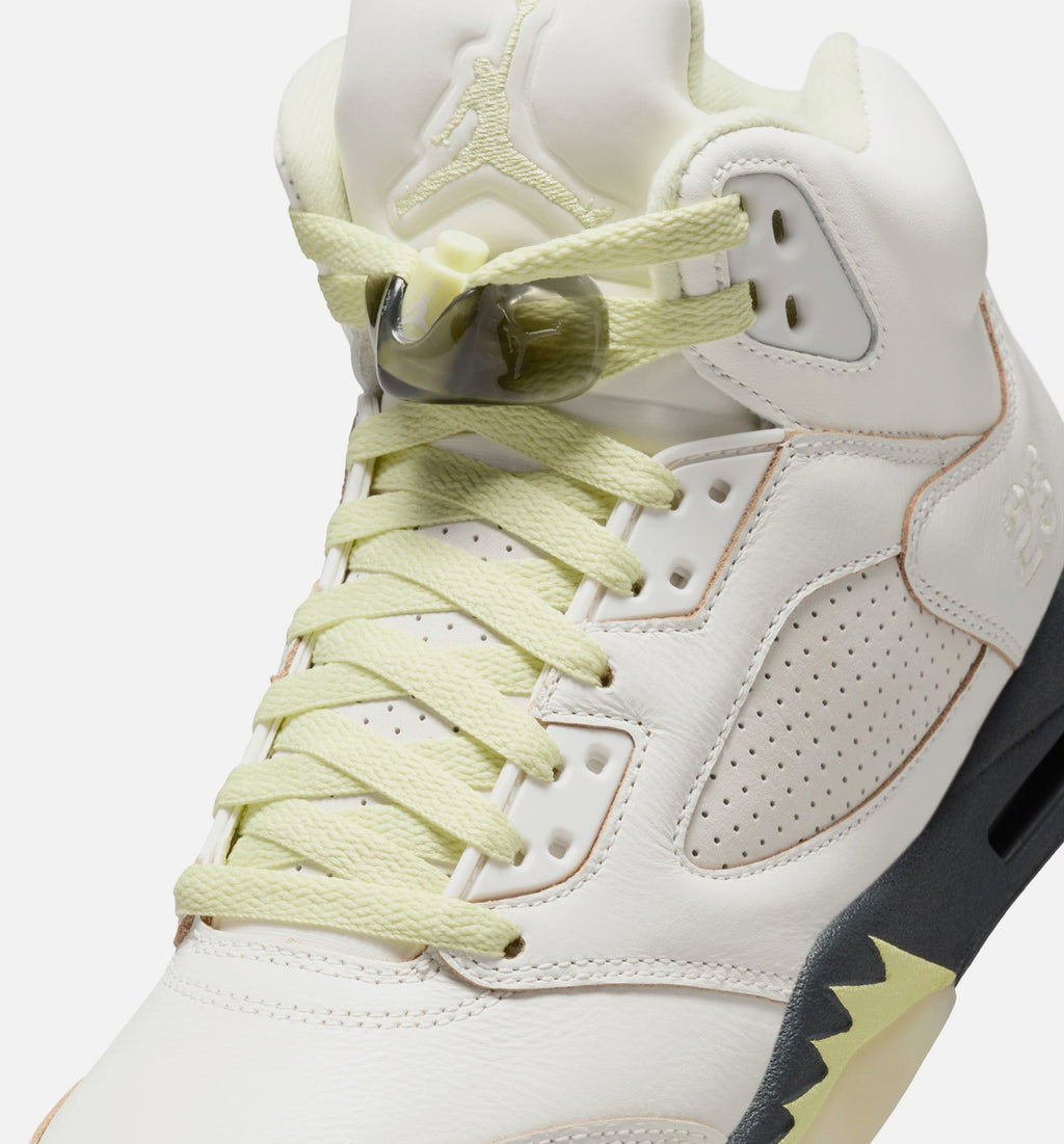 Air Jordan 5 Retro 帆布白与荧光绿女款休闲鞋 - 帆布白/荧光绿/铁灰