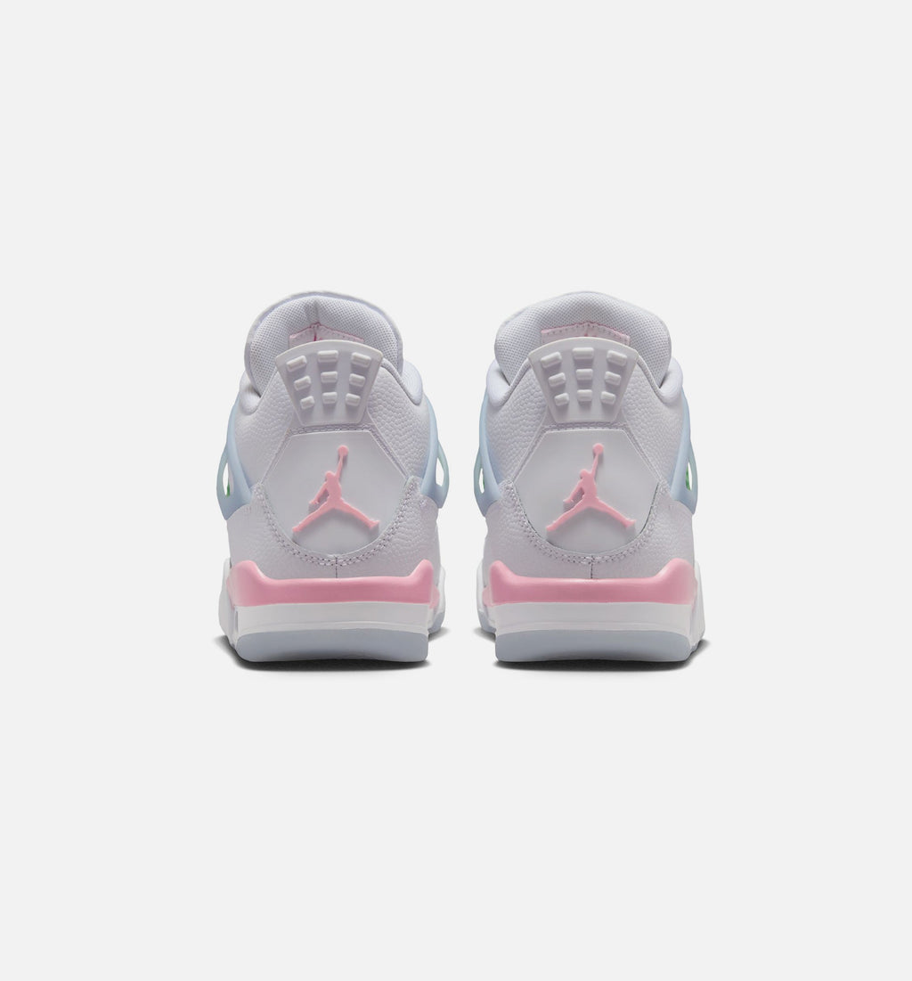 Air Jordan 4 Retro 中柔粉大童款休闲鞋 - 白/中柔粉/半蓝