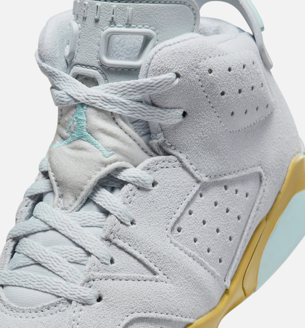 Air Jordan 6 Retro 珍珠学龄前款休闲鞋 - 纯铂金/冐河蓝/金属金