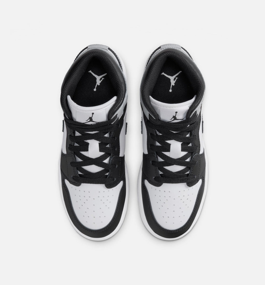 Air Jordan 1 Mid 大童款休闲鞋 - 白/淡烟灰/黑