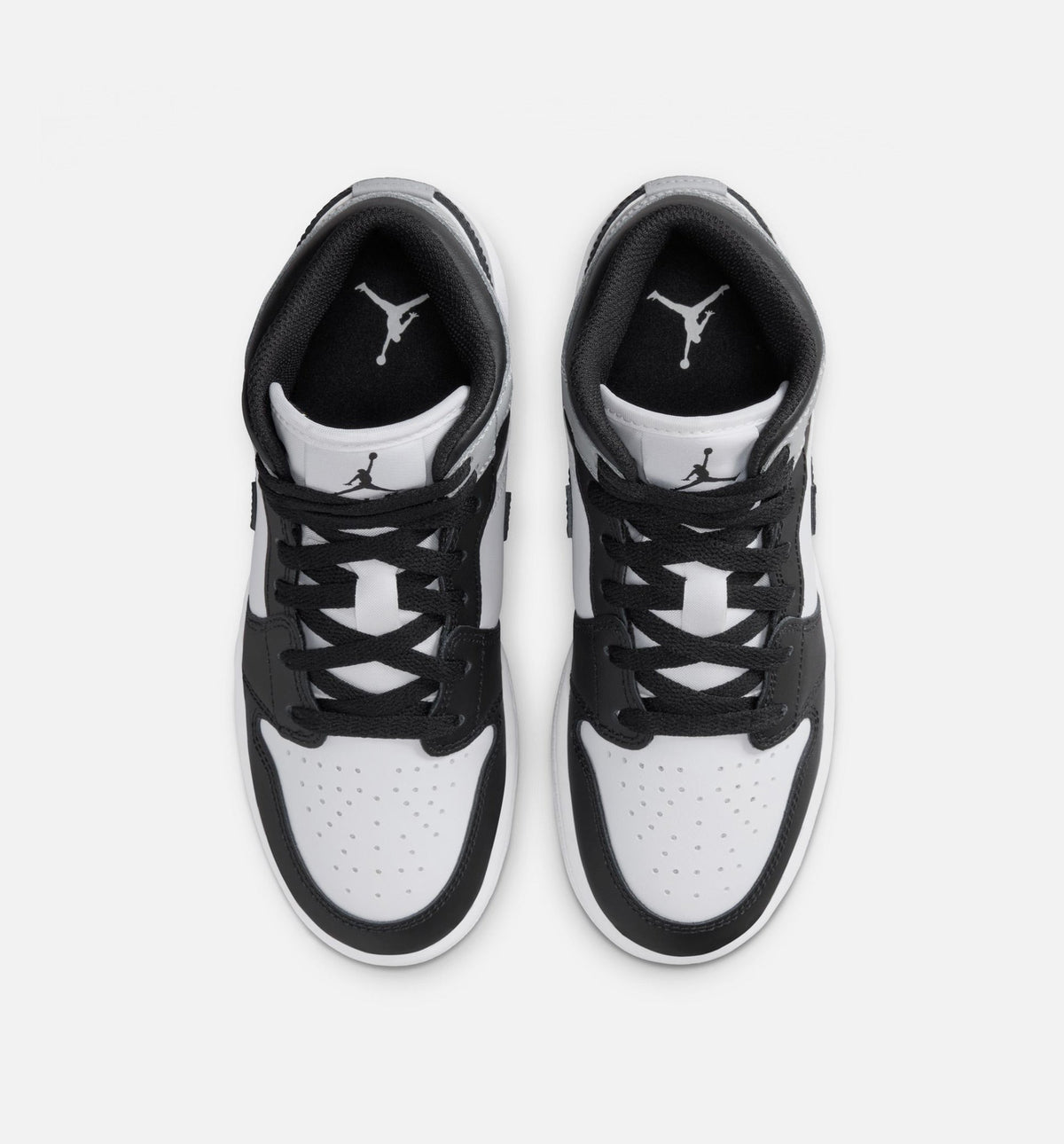Air Jordan 1 Mid 大童款休闲鞋 - 白/淡烟灰/黑