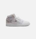 Air Jordan 1 Mid SE 大童款休闲鞋 - 白/原野銀