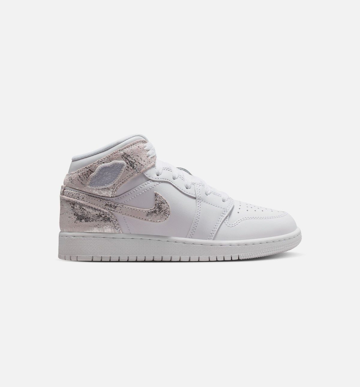 Air Jordan 1 Mid SE 大童款休闲鞋 - 白/原野銀
