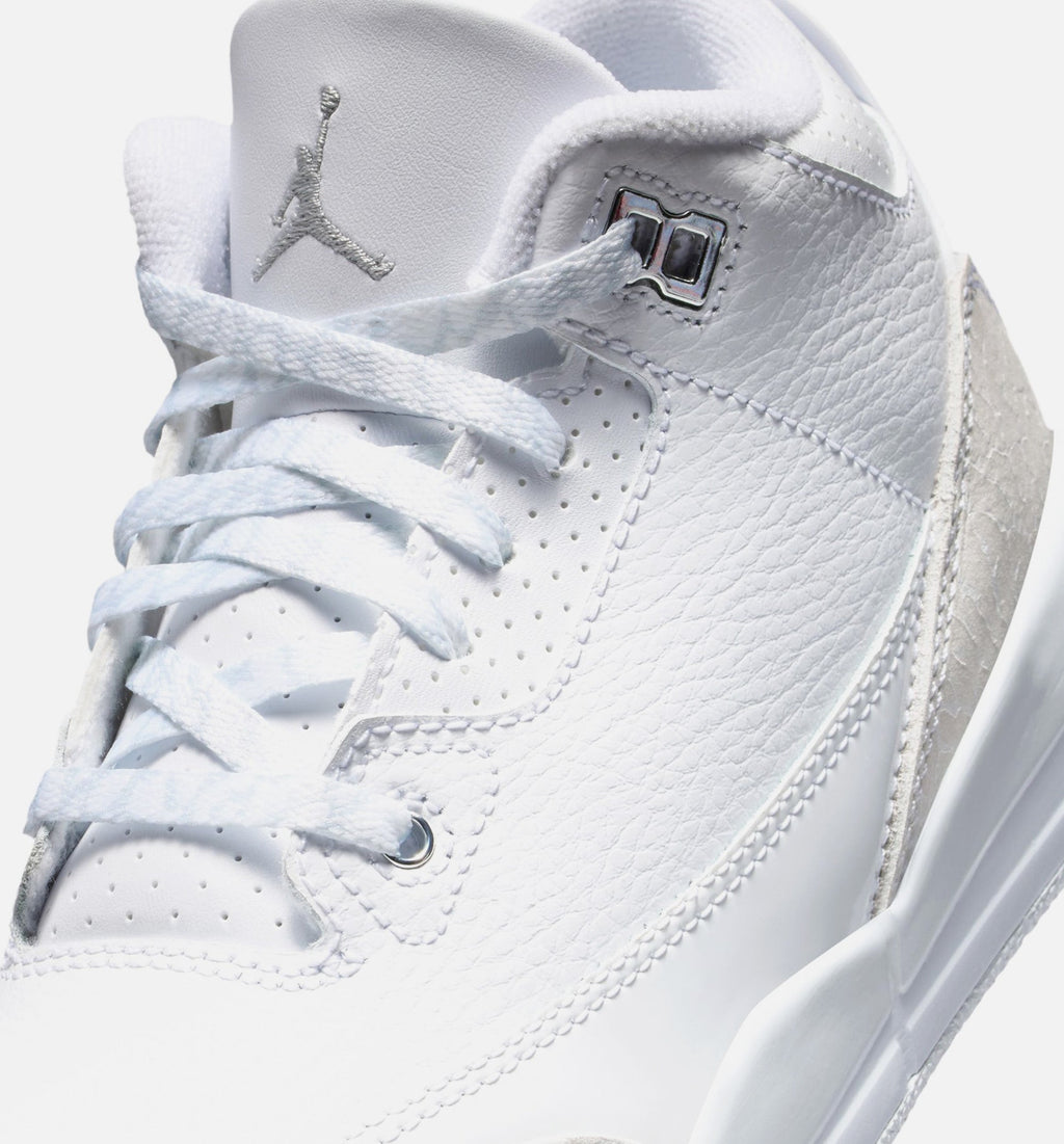 Air Jordan 3 Retro 白色金属銀学前款休闲鞋 - 白/金属銀