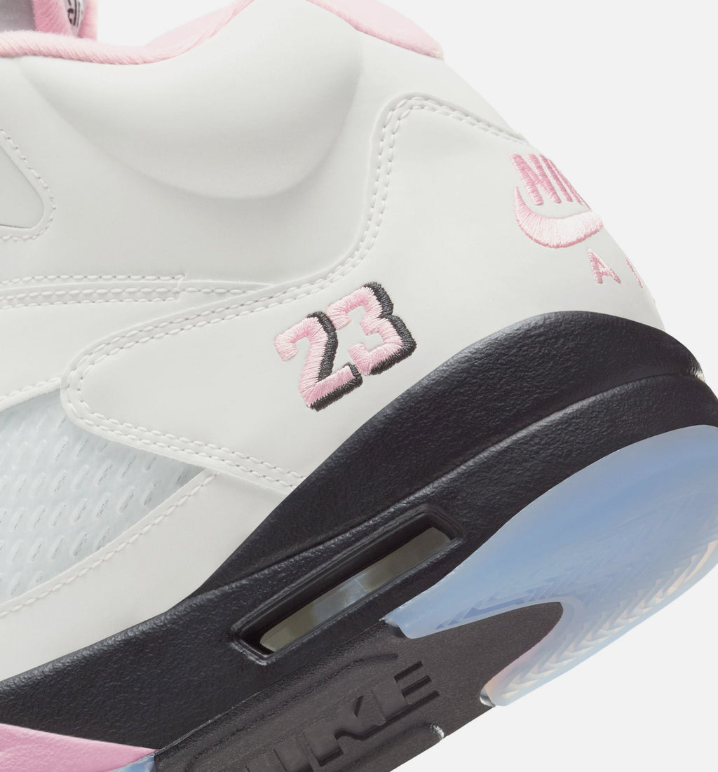 Air Jordan 5 Retro 中柔粉男款休闲鞋 - 白/柔粉/黑