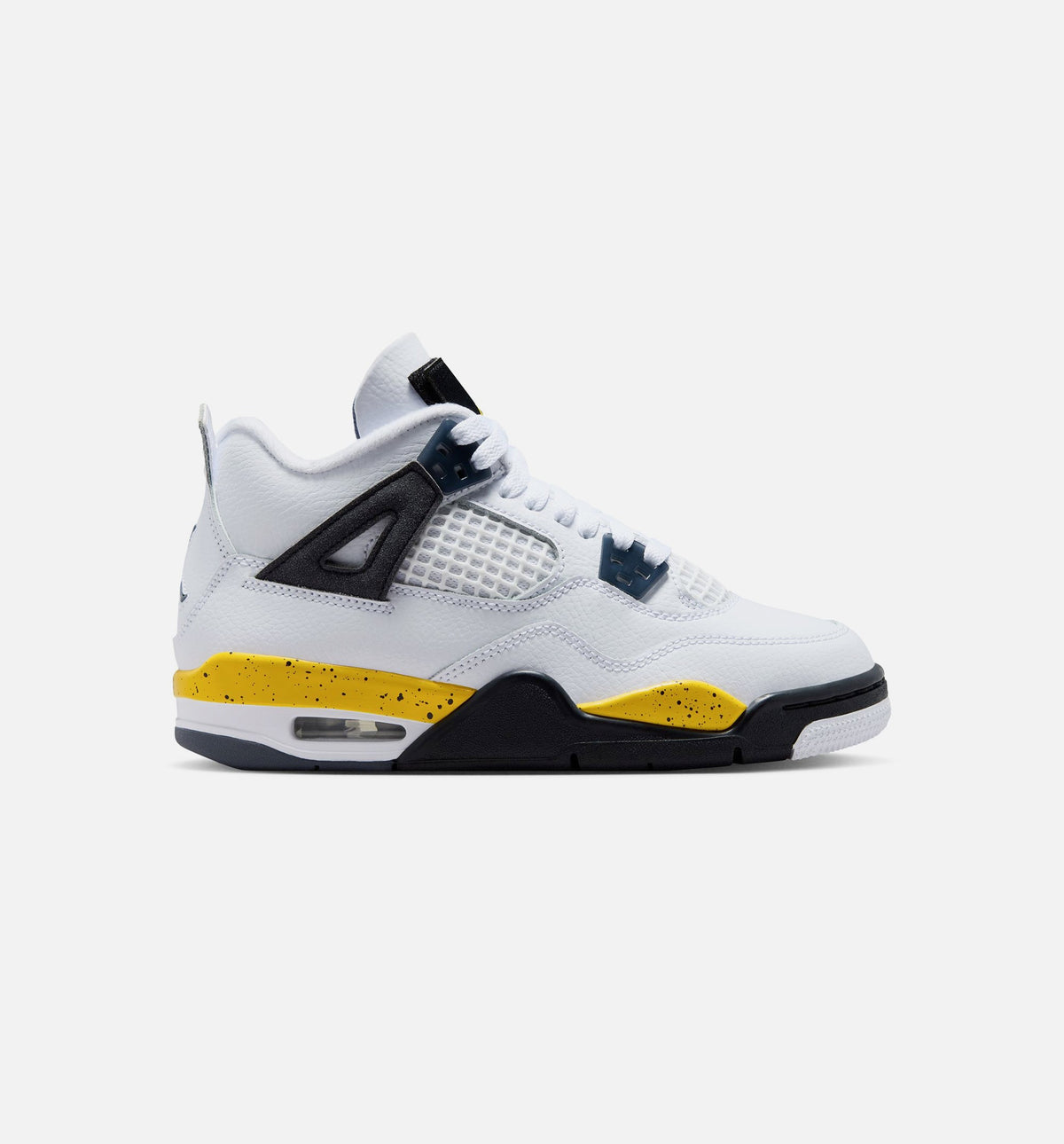 Air Jordan 4 Retro 稀有空气巡游黄大童款休闲鞋 - 白/深蓝灰/黑/巡游黄