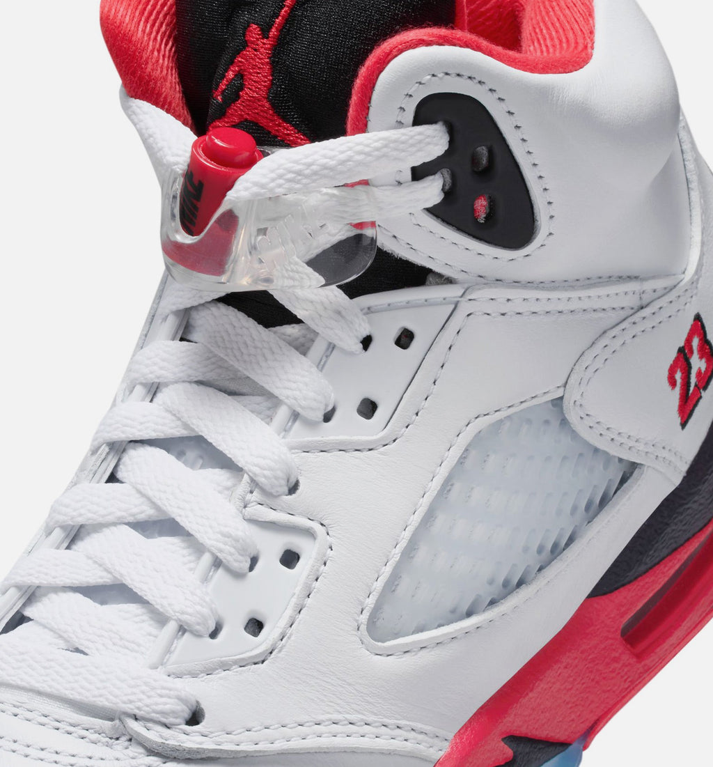 Air Jordan 5 Retro 火红大童款休闲鞋 - 白/火红/黑