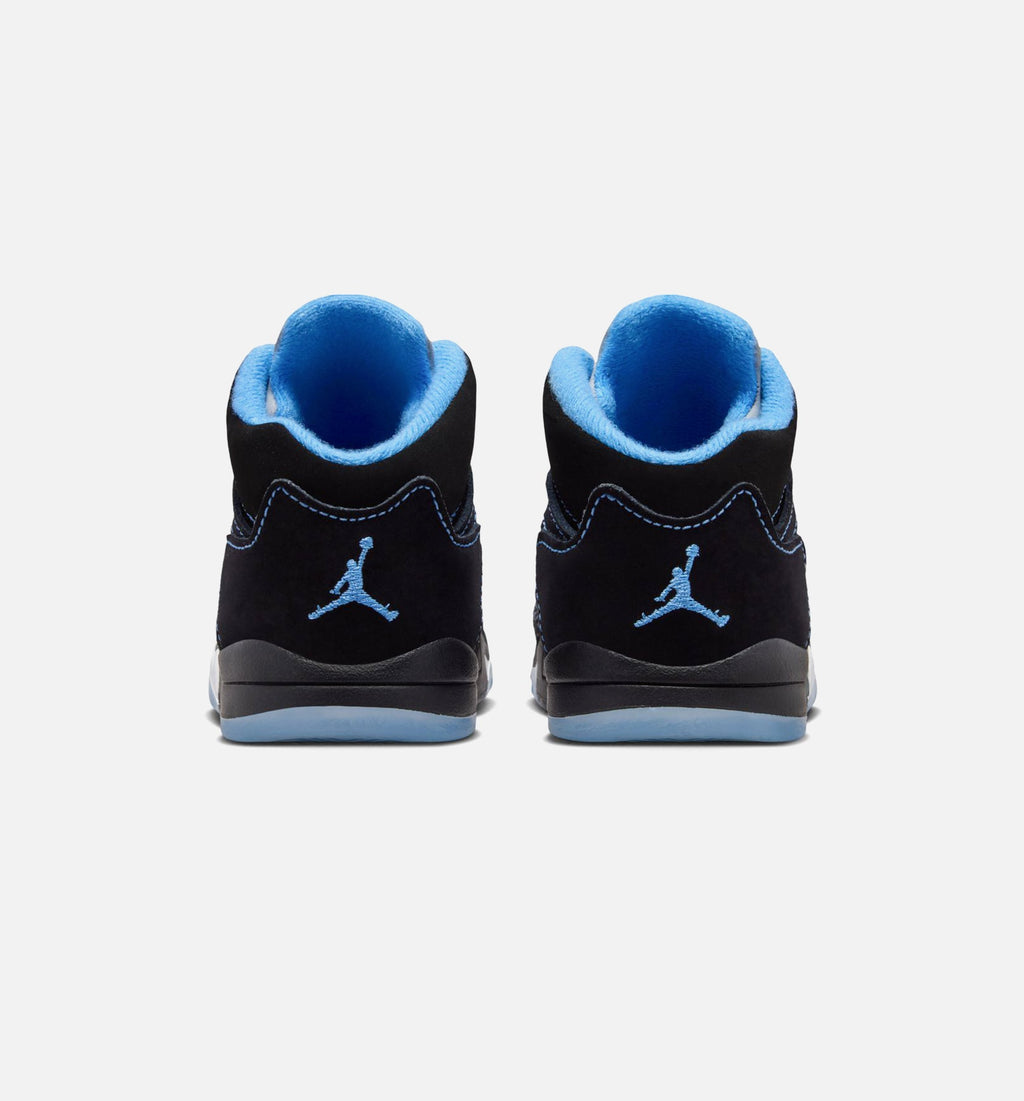 Air Jordan 5 Retro 黑色卡罗莱纳婴幼儿款休闲鞋 - 黑/大学蓝/白