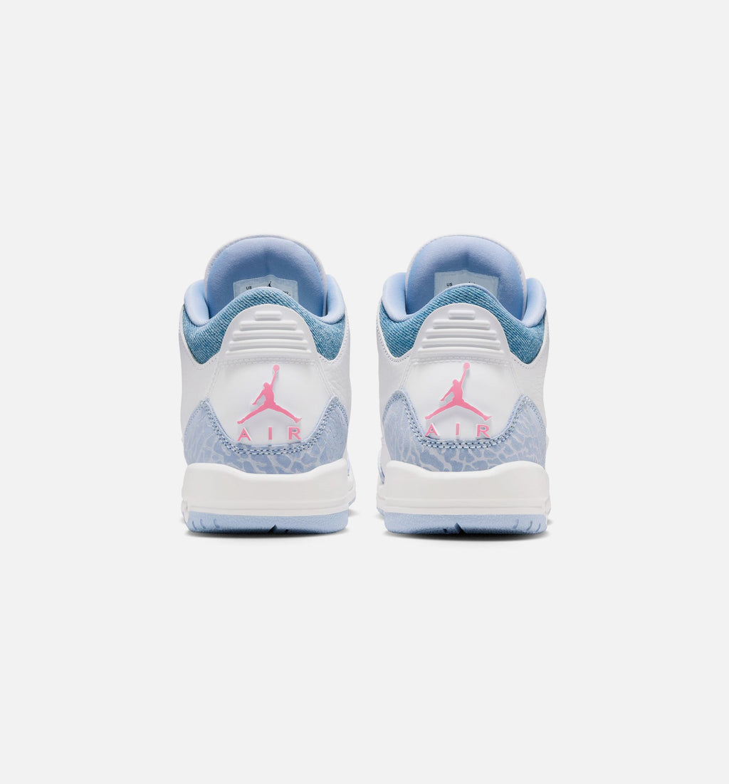 Air Jordan 3 Retro 钓蓝幻味大童款休闲鞋 - 白/钓蓝/足球灰/粉色发光