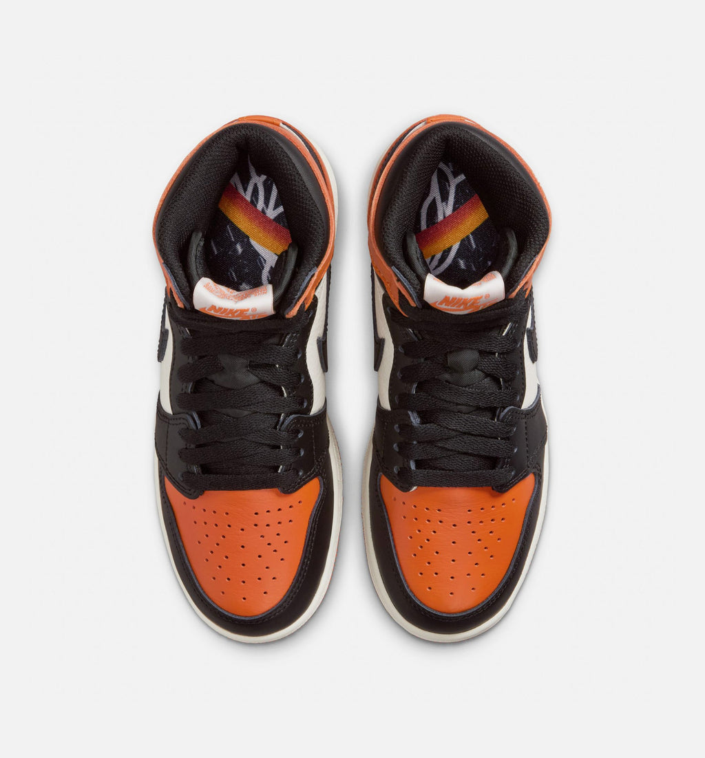 Air Jordan 1 Retro High OG 碎篮板大童款休闲鞋 - 黑/帆白/海星橙