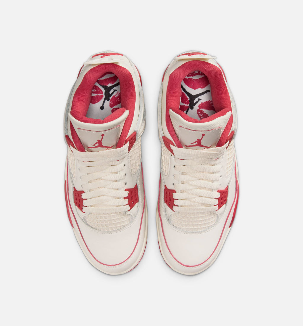 Air Jordan 4 Retro 情人节女款休闲鞋 - 淡象牙/山岡红/烟火红