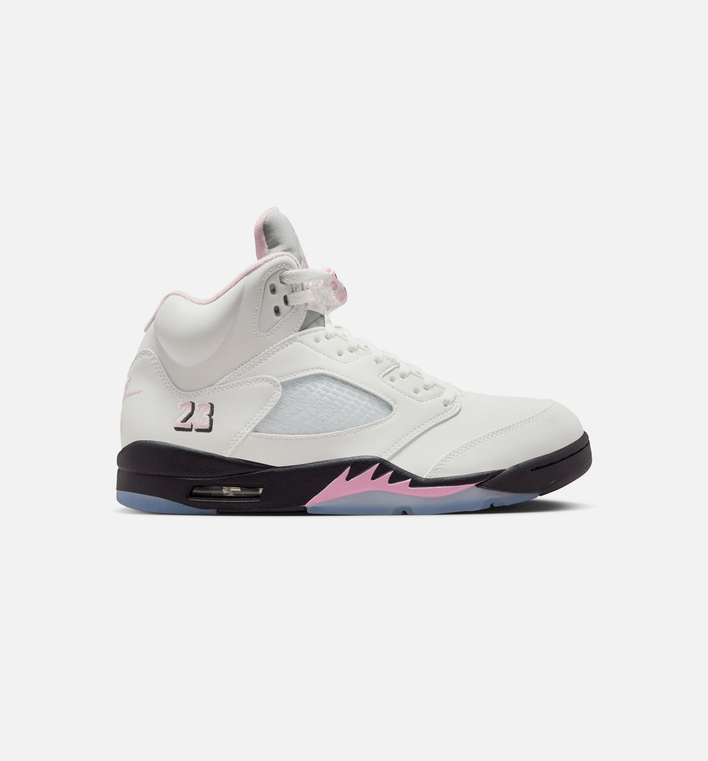 Air Jordan 5 Retro 中柔粉男款休闲鞋 - 白/柔粉/黑