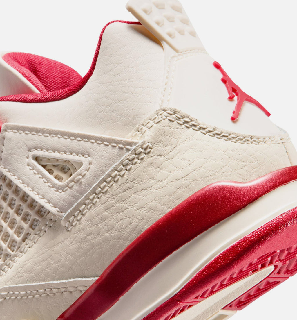 Air Jordan 4 Retro 情人节学前款休闲鞋 - 淡象牙/山岡红/烟火红