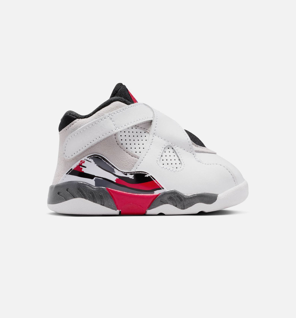 Air Jordan 8 Retro 白色与纯红婴幼儿款休闲鞋 - 白/黑/纯红