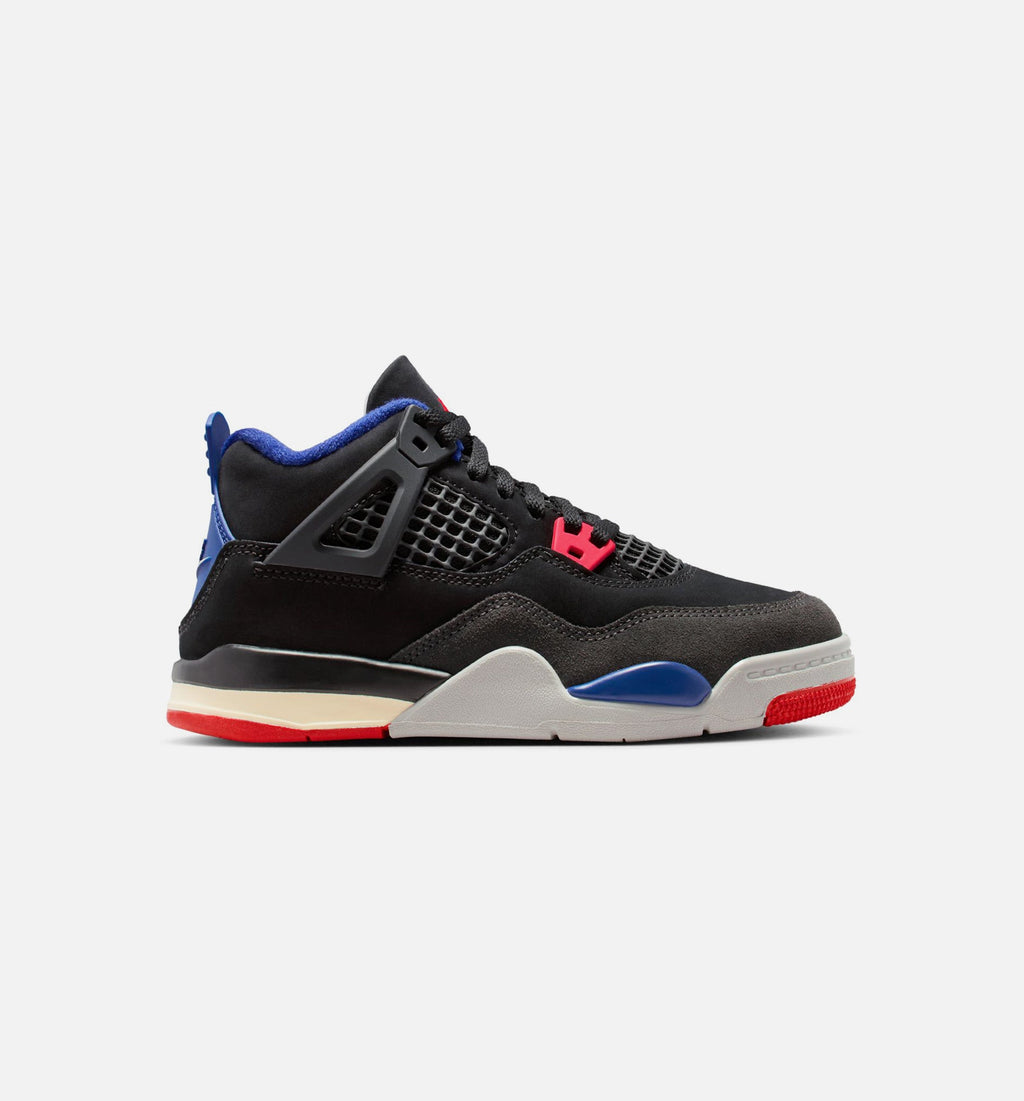Air Jordan 4 Retro 稀有空气学前款休闲鞋 - 黑/火红/深皇家蓝