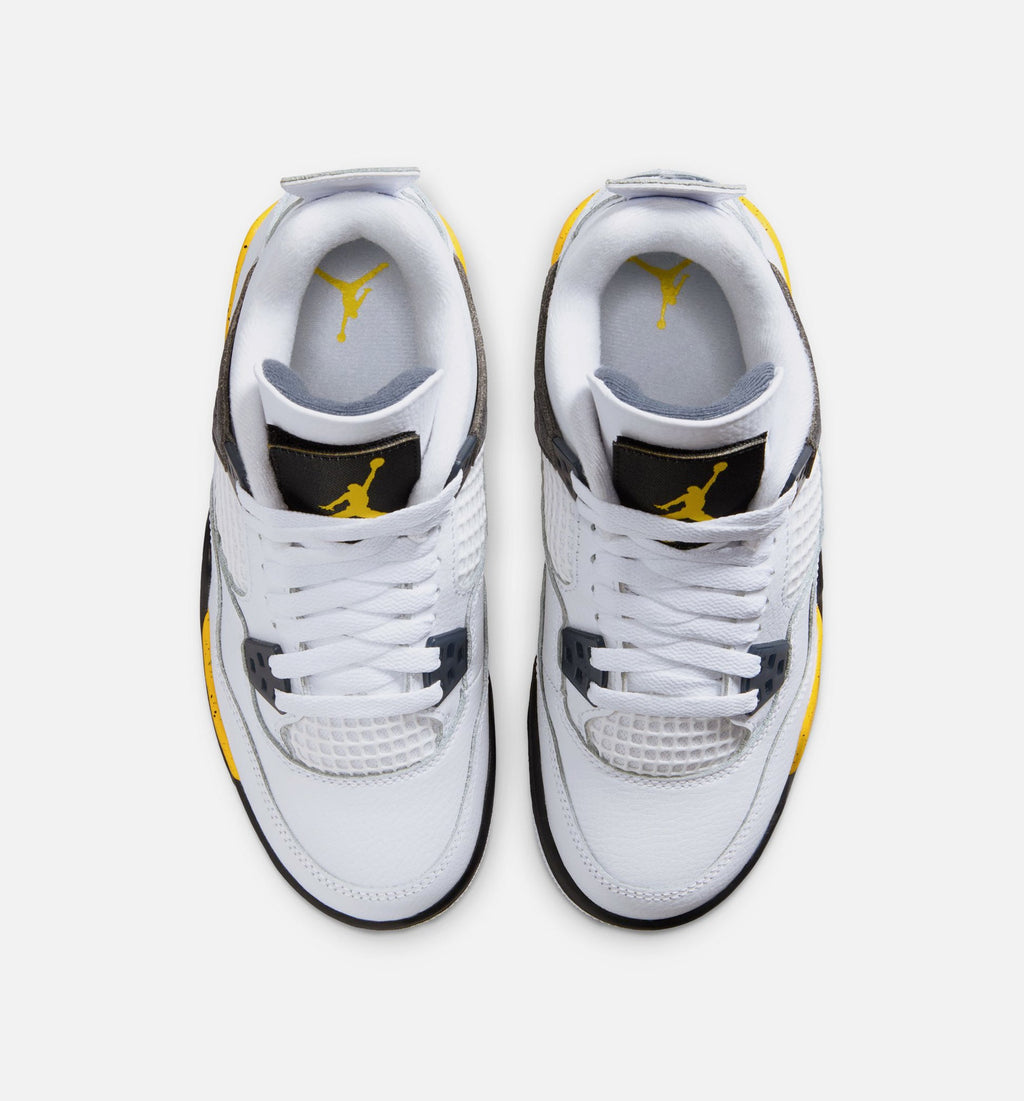 Air Jordan 4 Retro 稀有空气巡游黄大童款休闲鞋 - 白/深蓝灰/黑/巡游黄