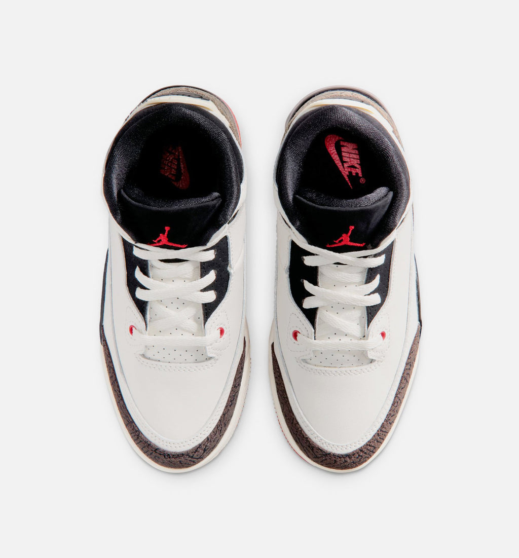 Air Jordan 3 Retro 帆布白与大学红学龄前款休闲鞋 - 帆布白/黑/大学红/淡象牙白