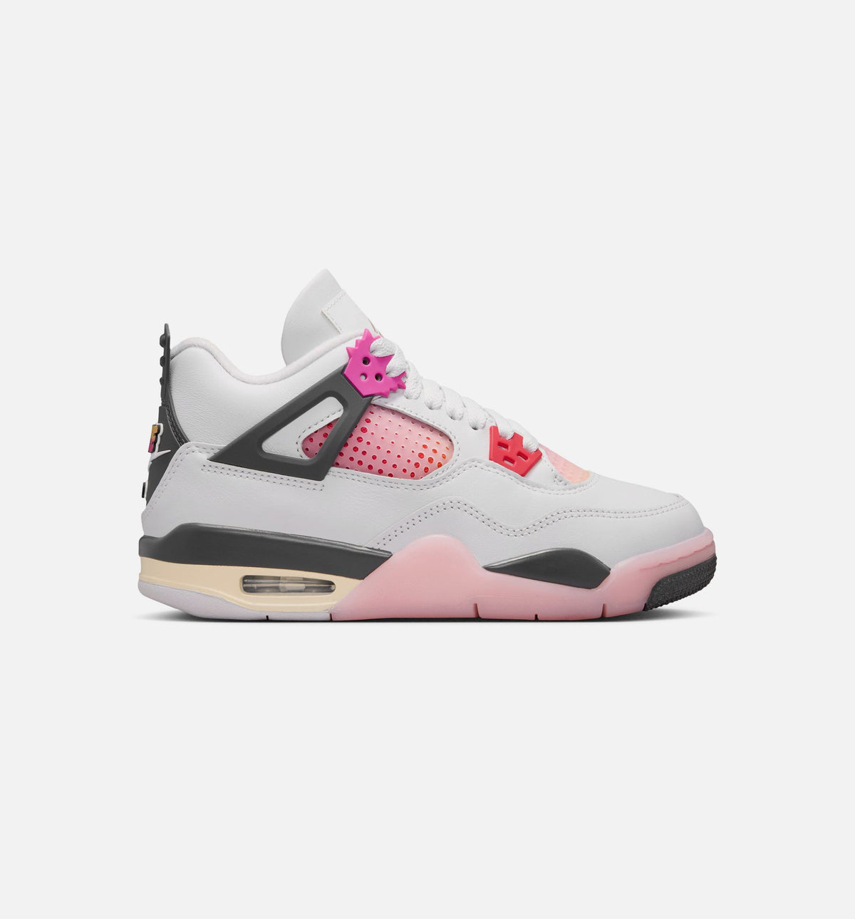 Air Jordan 4 Retro 漫画大童款休闲鞋 - 迎面白/火焦粉/炙烂灰