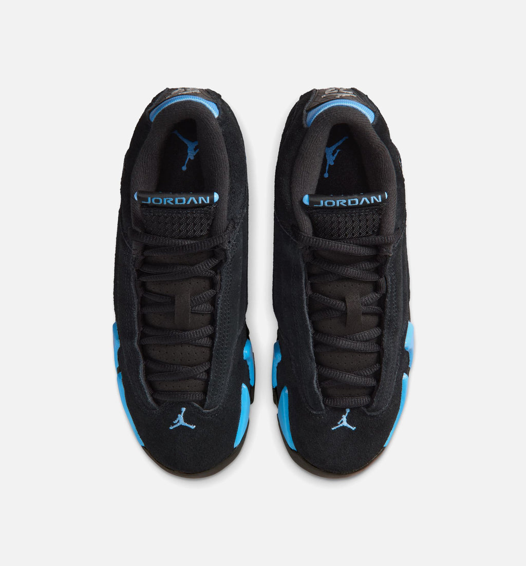 Air Jordan 14 Retro 黑色大学蓝大童款休闲鞋 - 黑/白/大学蓝