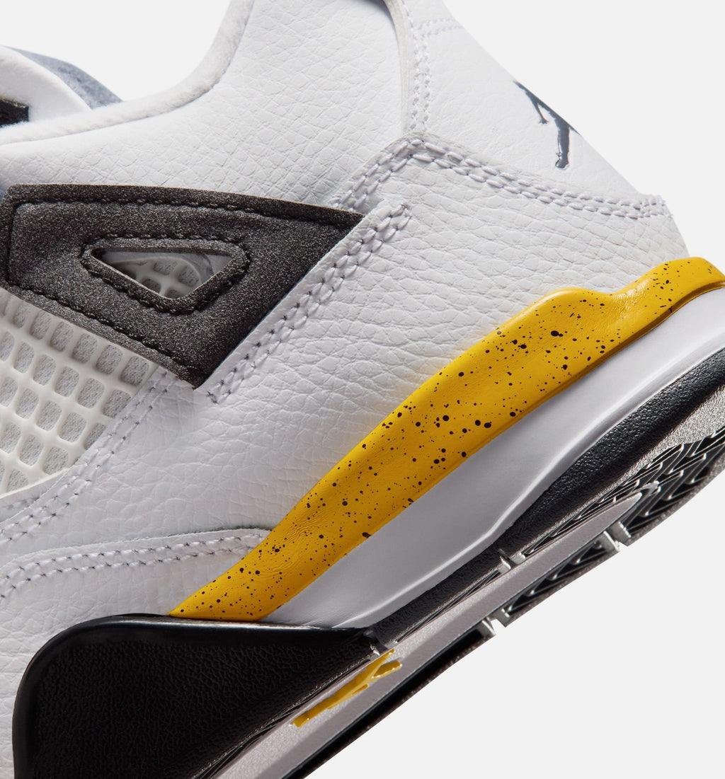 Air Jordan 4 Retro 稀有空气巡游黄学前款休闲鞋 - 白/深蓝灰/黑/巡游黄