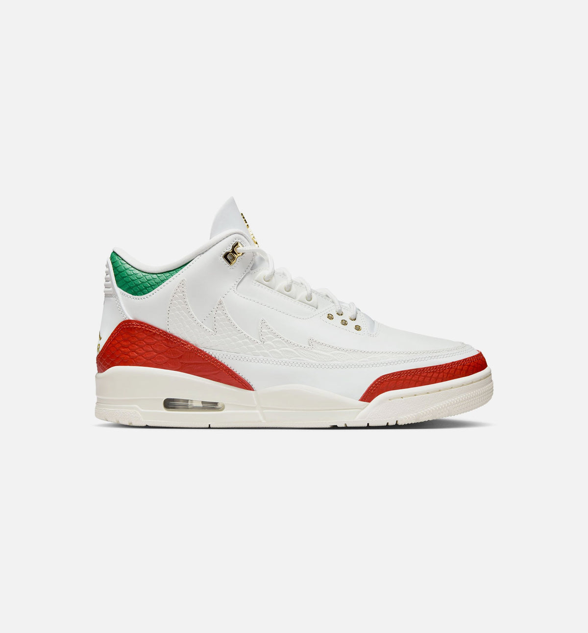 Air Jordan 3 Retro El Vuelo 男款休闲鞋 - 峰白/松绿/龙红/金属金