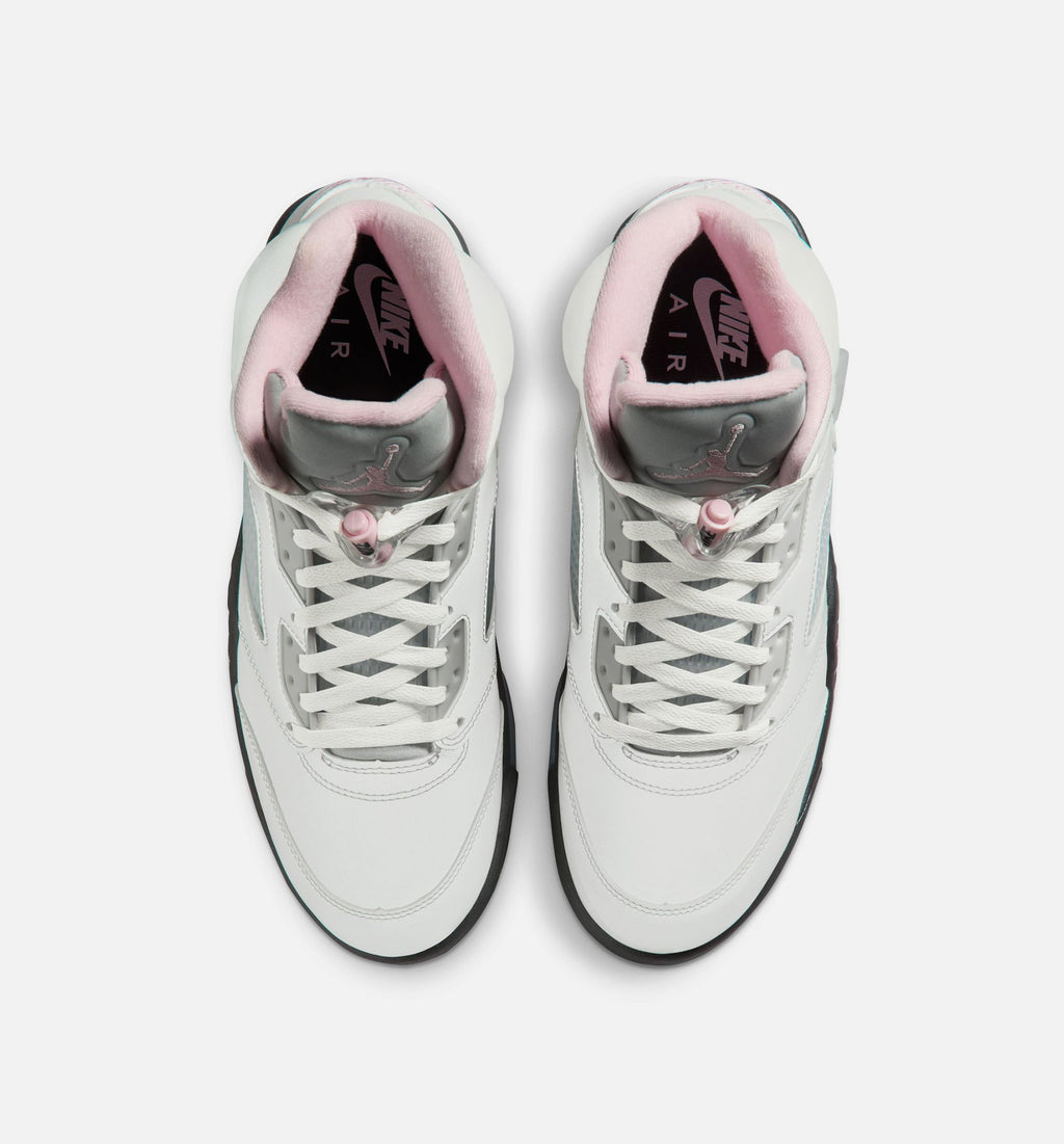 Air Jordan 5 Retro 中柔粉男款休闲鞋 - 白/柔粉/黑
