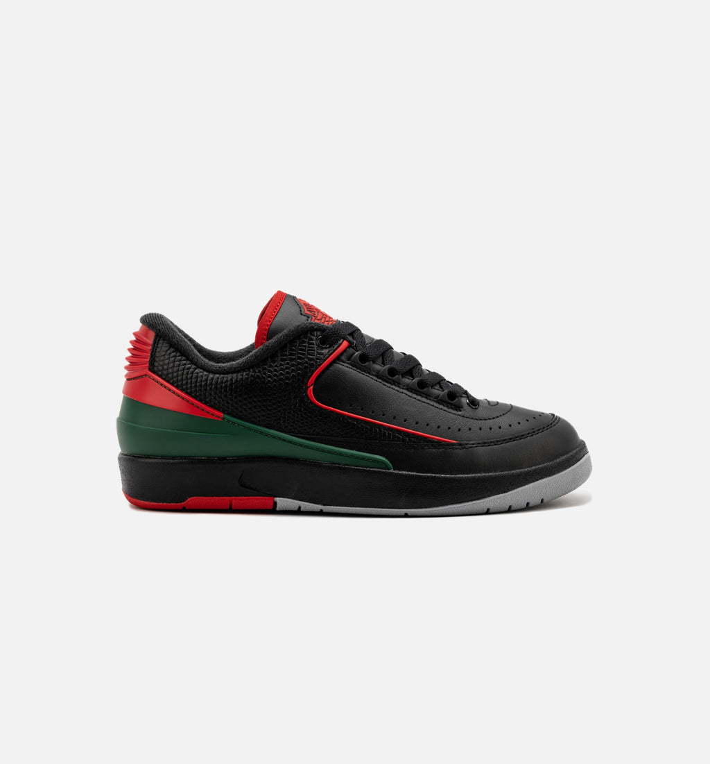 Air Jordan 2 Retro Low 圣诞大童款休闲鞋 - 黑/火红/水泥灰