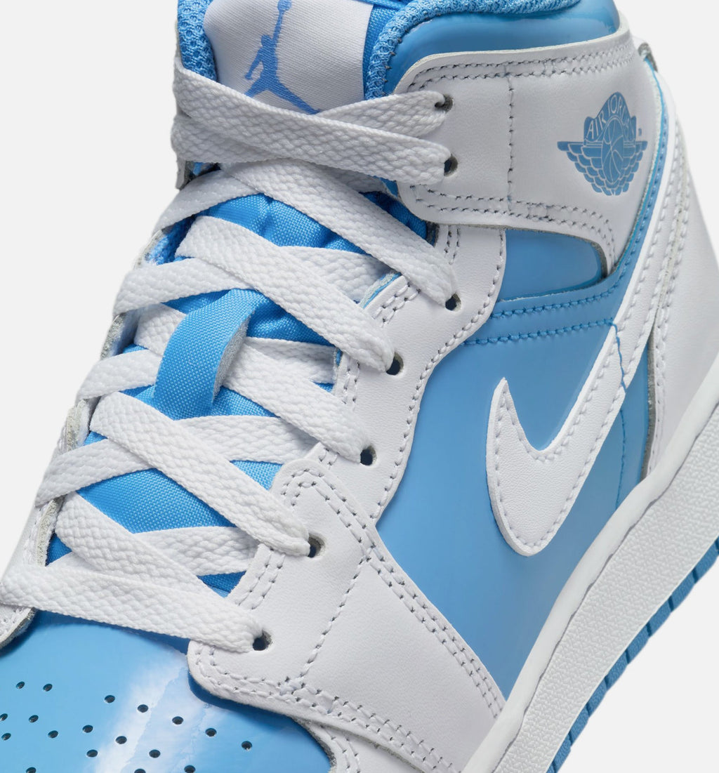 Air Jordan 1 Mid 传奇蓝大童款休闲鞋 - 白/传奇蓝