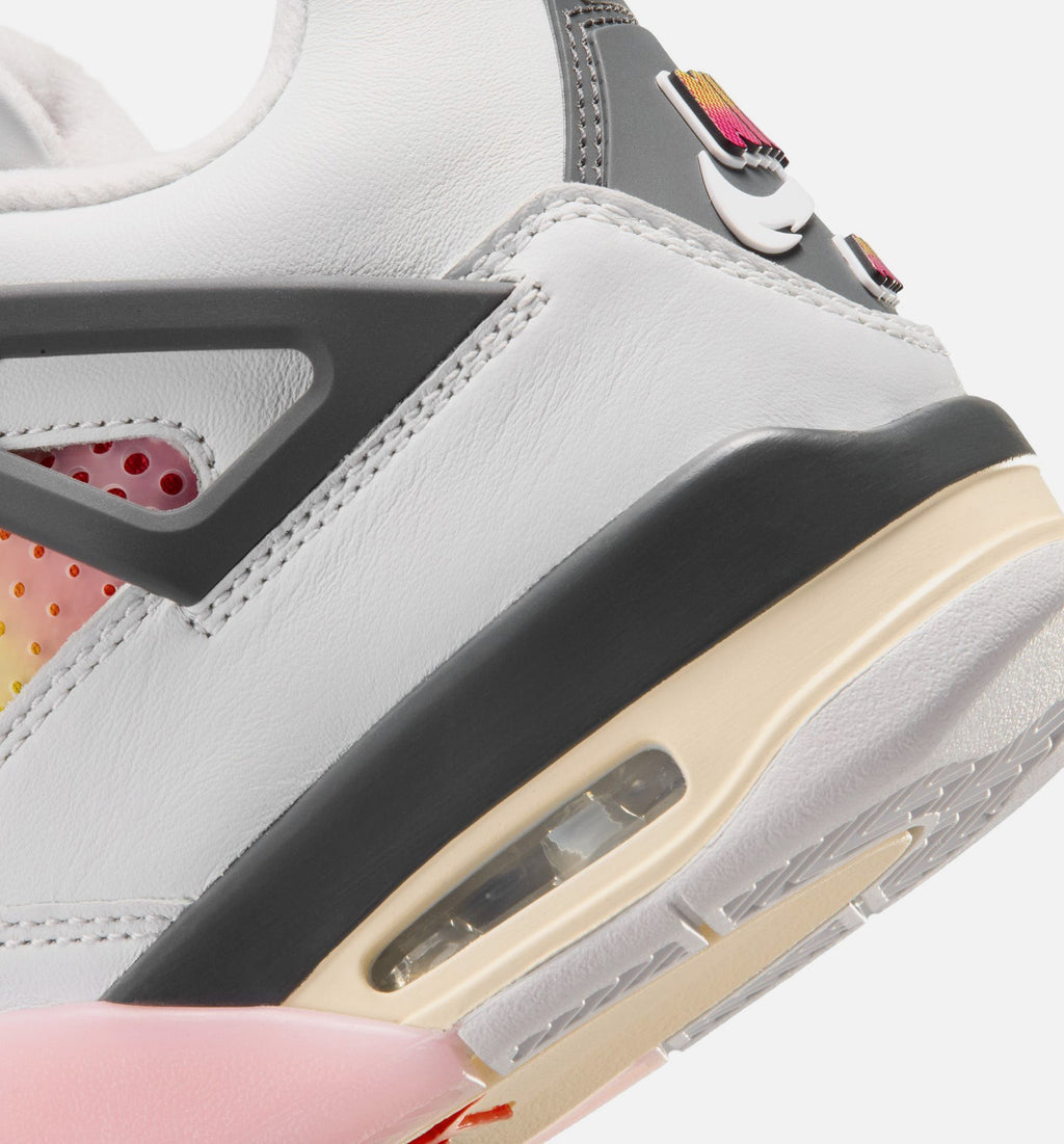 Air Jordan 4 Retro 漫画大童款休闲鞋 - 迎面白/火焦粉/炙烂灰