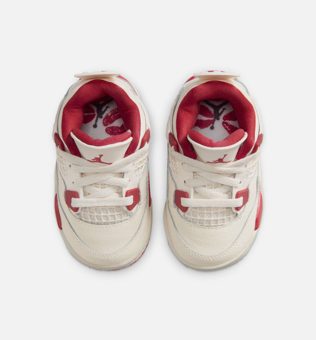Air Jordan 4 Retro 情人节婴幼儿款休闲鞋 - 淡象牙/山岡红/烟火红