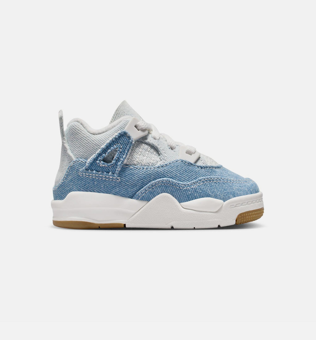 Air Jordan 4 Retro 磨蓝婴幼儿款休闲鞋 - 帆白/磨蓝/金属金