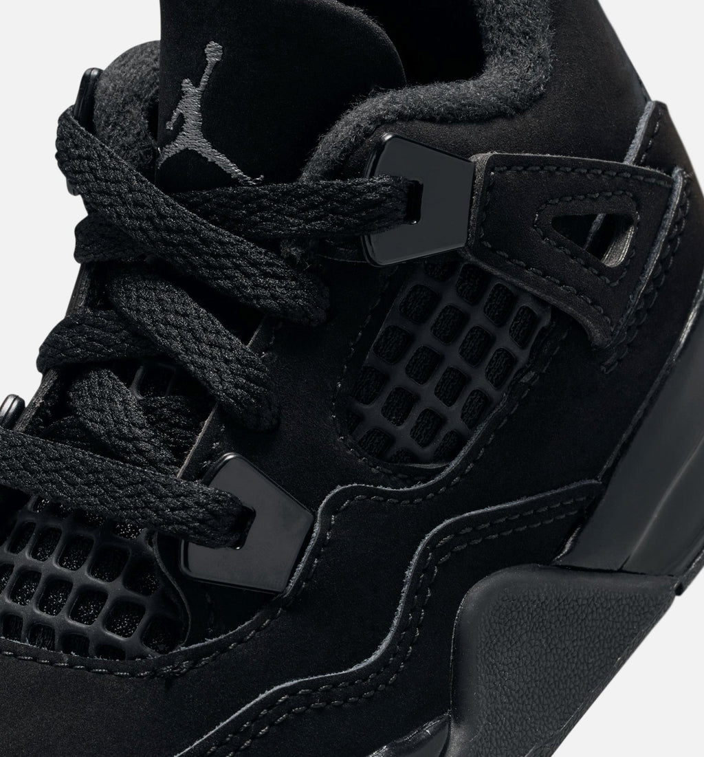 Air Jordan 4 Retro 黑猫婴幼儿款休闲鞋 - 黑/黑/淡石墨