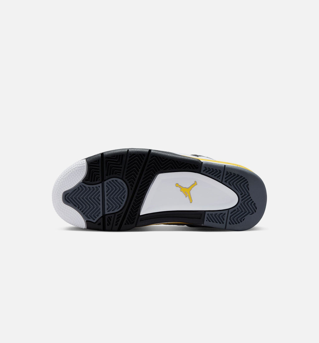 Air Jordan 4 Retro 稀有空气巡游黄大童款休闲鞋 - 白/深蓝灰/黑/巡游黄