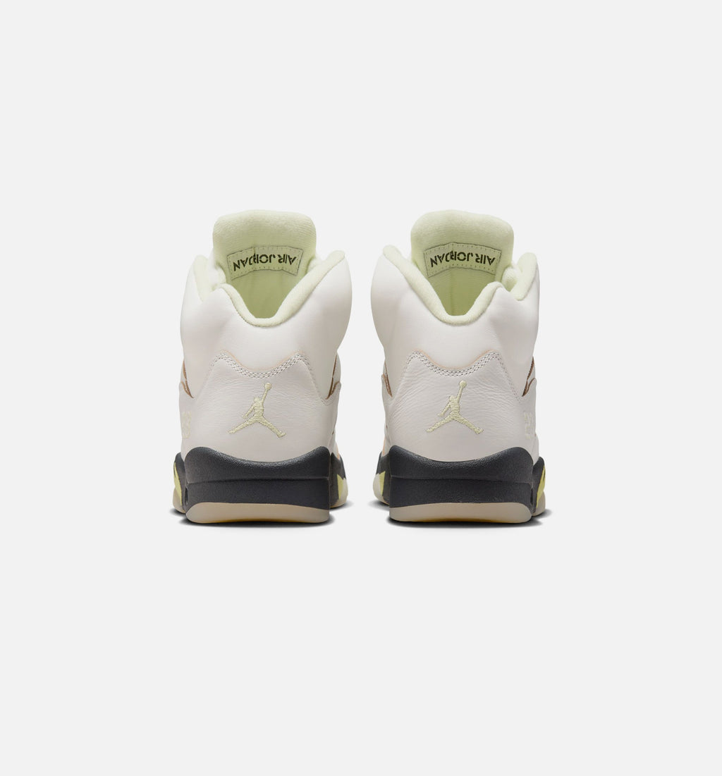 Air Jordan 5 Retro 帆布白与荧光绿女款休闲鞋 - 帆布白/荧光绿/铁灰