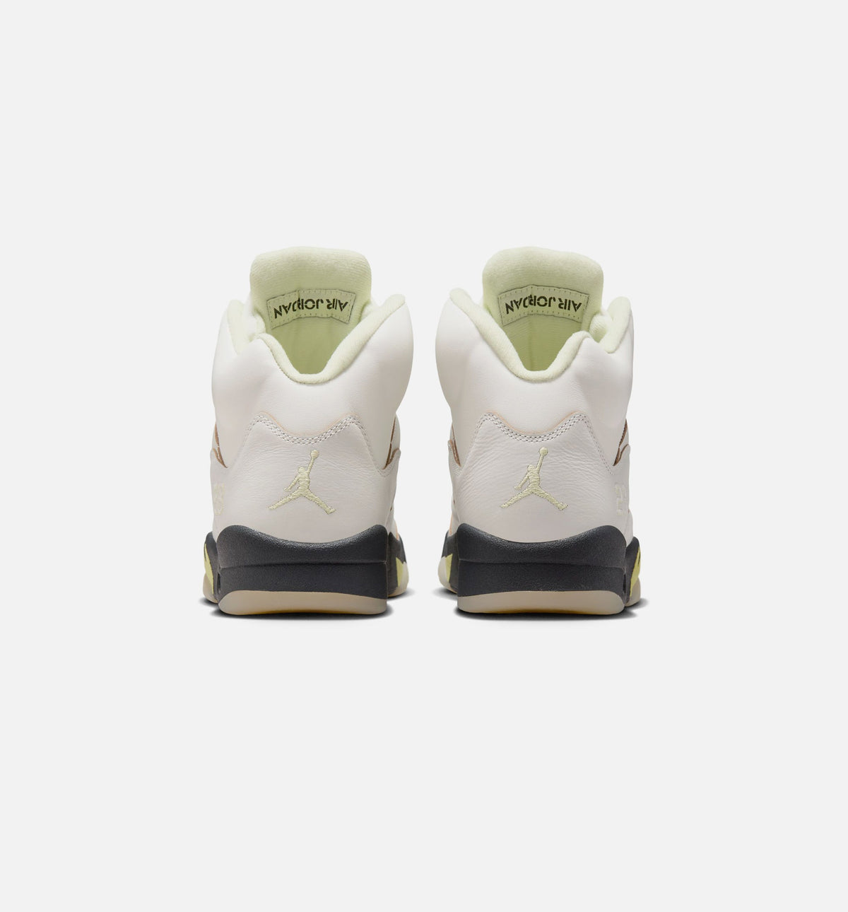 Air Jordan 5 Retro 帆布白与荧光绿女款休闲鞋 - 帆布白/荧光绿/铁灰