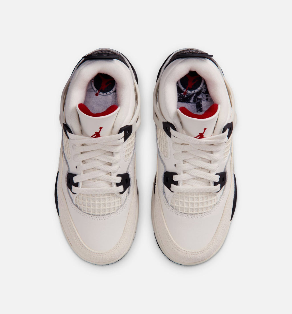 Air Jordan 4 Retro 飞行信件学前款休闲鞋 - 帆白/黑/大学红