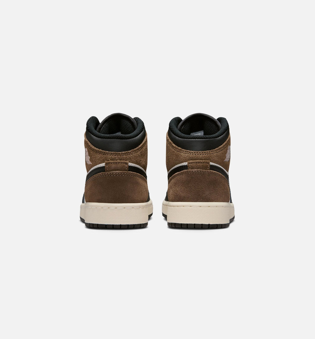 Air Jordan 1 Mid 大童款休闲鞋 - 黑/幻影/塔山马色/大学红