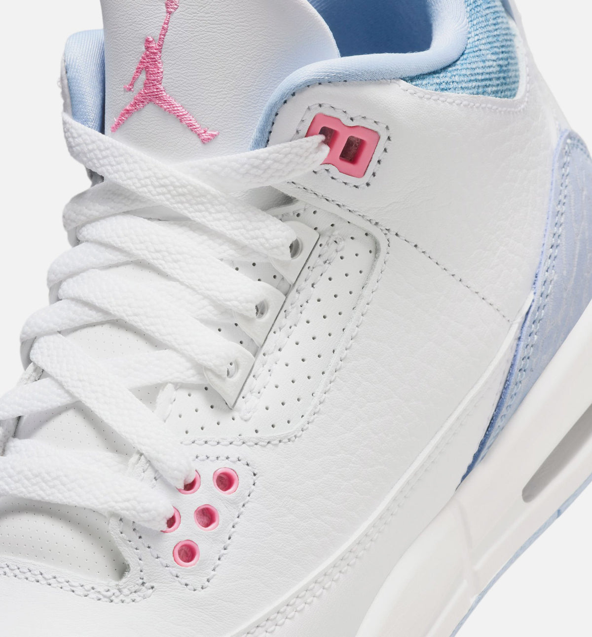 Air Jordan 3 Retro 钓蓝幻味大童款休闲鞋 - 白/钓蓝/足球灰/粉色发光