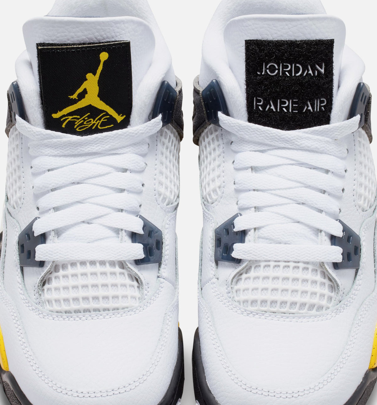 Air Jordan 4 Retro 稀有空气巡游黄大童款休闲鞋 - 白/深蓝灰/黑/巡游黄