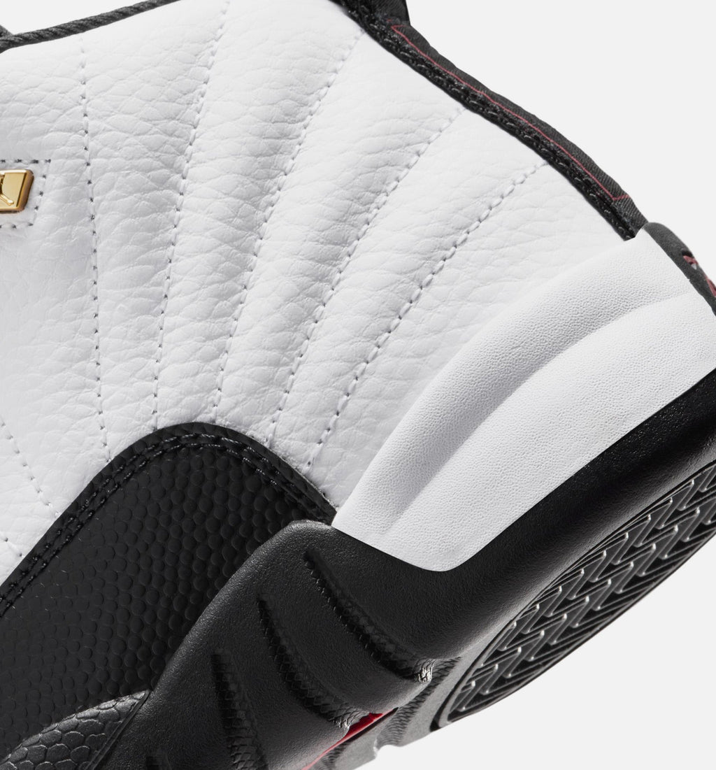 Air Jordan 12 Retro 出租车黄学龄前款休闲鞋 - 白/黑/出租车黄